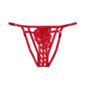Embroidered Ouvert Bikini Panty VICTORIAS SECRET VS Red Open Back Strappy